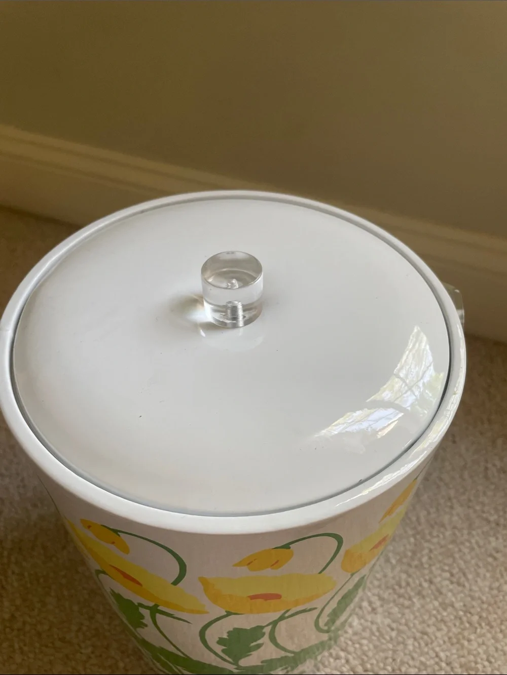 Vintage 1970s St. Tropez Audrey Pattern Ice Bucket with Clear Lucite Handle